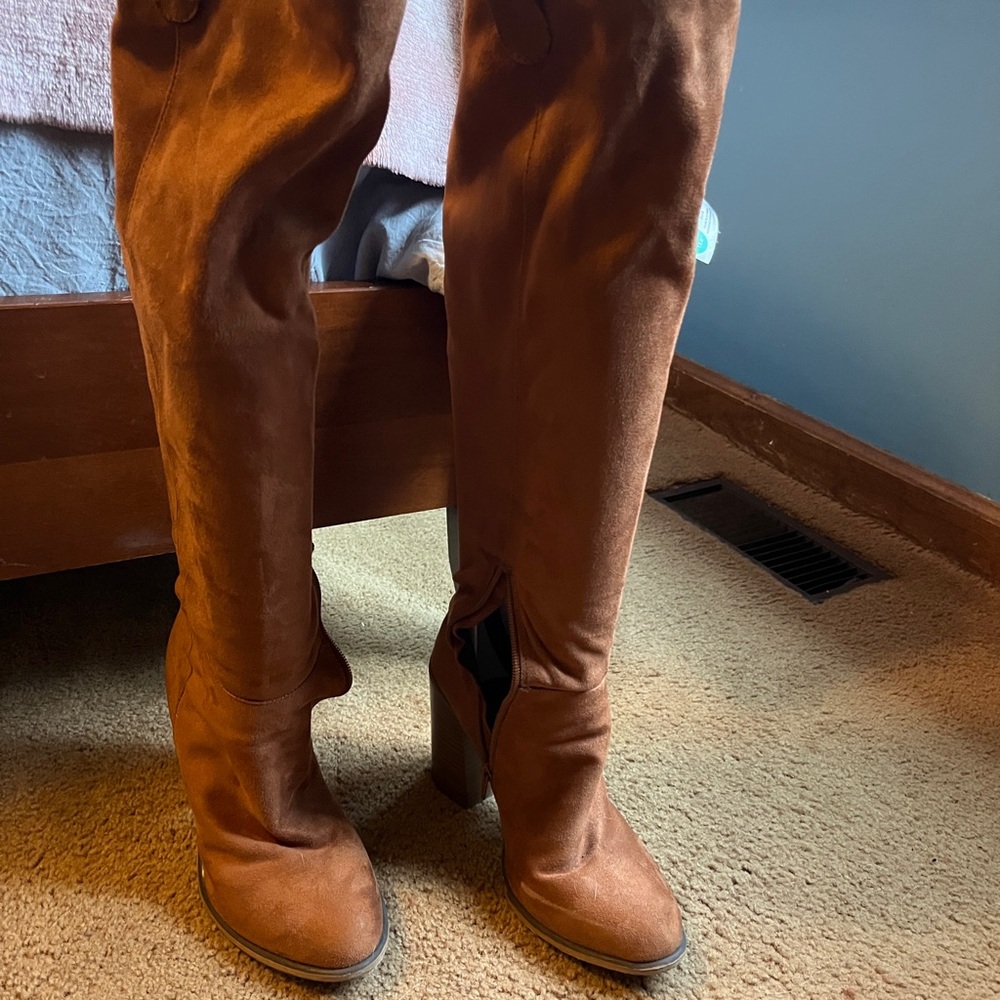 Brown Suede Knee High Boots